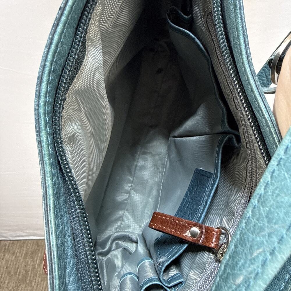 Osgoode Marley Two Tone Leather Crossbody Bag Purse Teal Blue Brown Multi Pocket - Picture 7 of 8